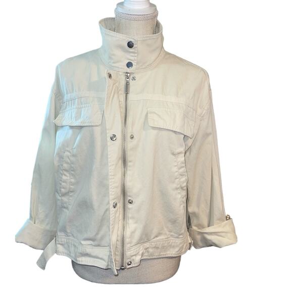 Treasure & Bond Stand Collar Cotton Twill Jacket Cream Size Medium - Picture 7 of 11